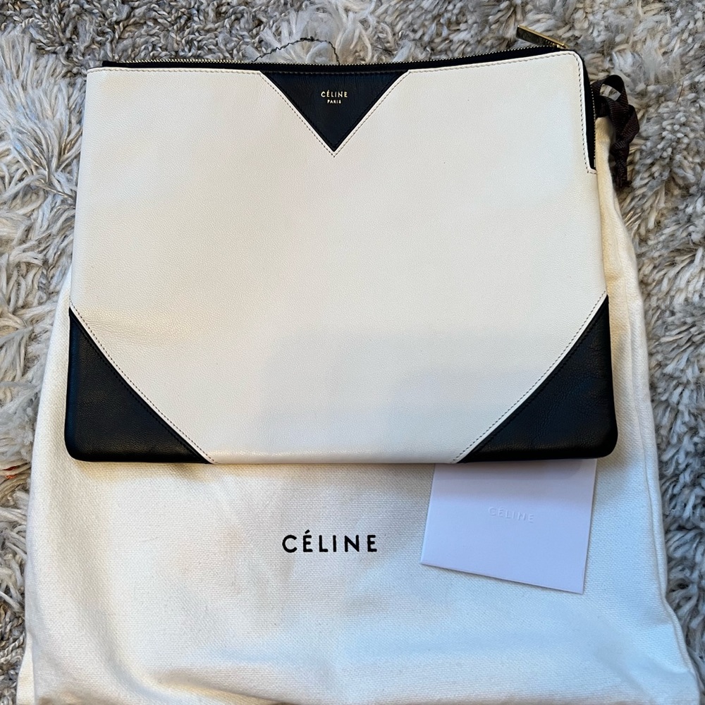 Celine Leather Clutch/iPad Case- White and Black